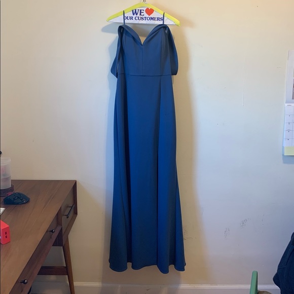 Blue Aidan Mattox Off-The-Shoulder Gown - Picture 3 of 5